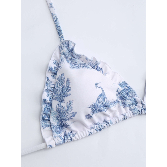 Cider White Blue Toile Print Ruffle Bikini Set Xs/S ￼NWOT - Picture 7 of 9